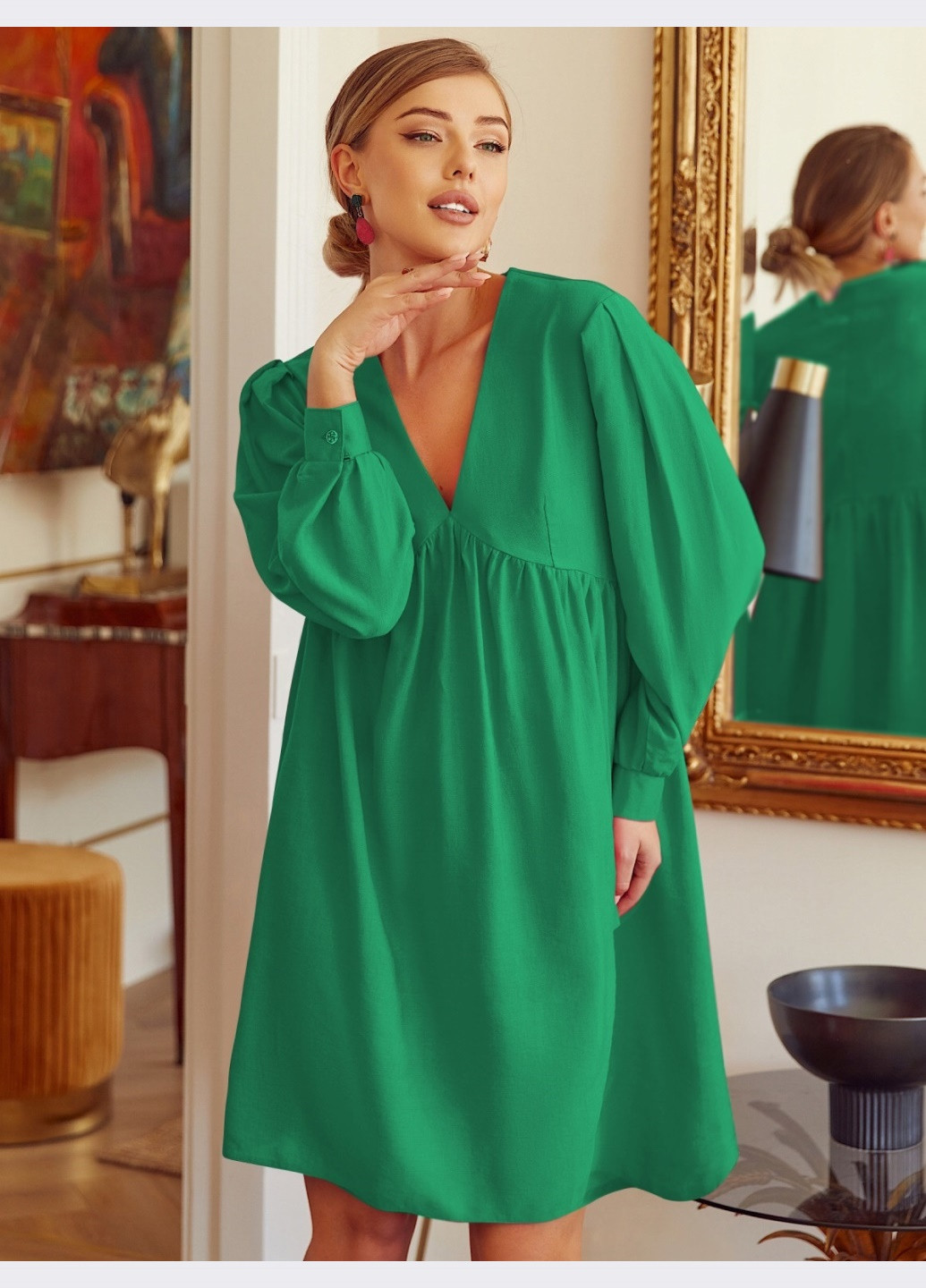 Зелена лляна сукня вільного крою зелена Dressa