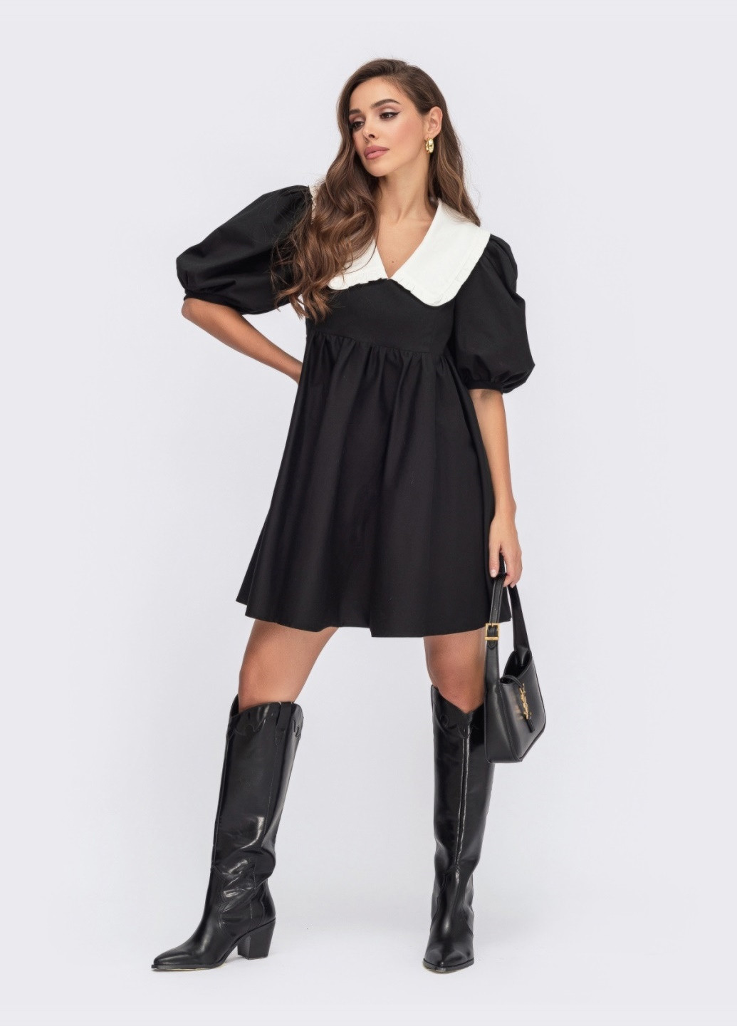 Чорна чорне плаття з бавовни зі знімним коміром Dressa