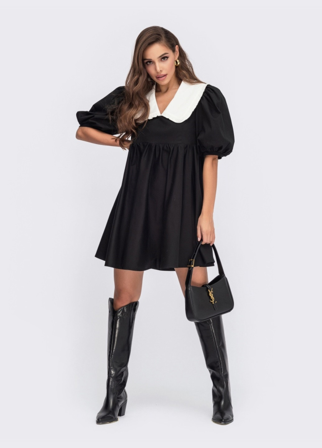 Чорна чорне плаття з бавовни зі знімним коміром Dressa