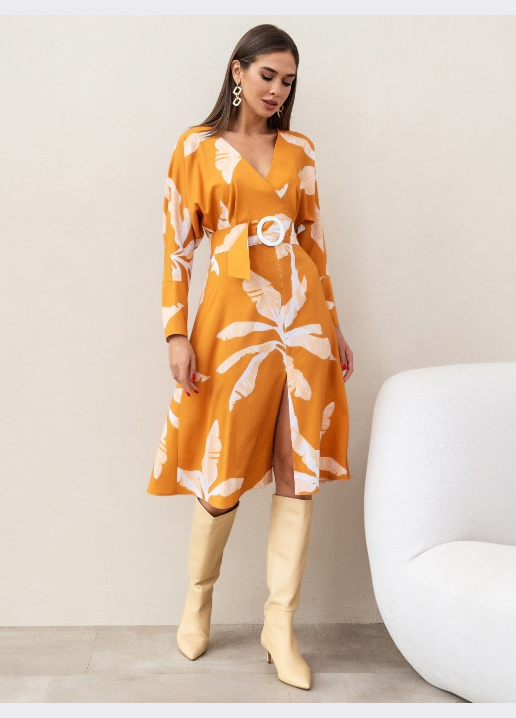 Помаранчева сукня-міді помаранчевого кольору з принтом Dressa