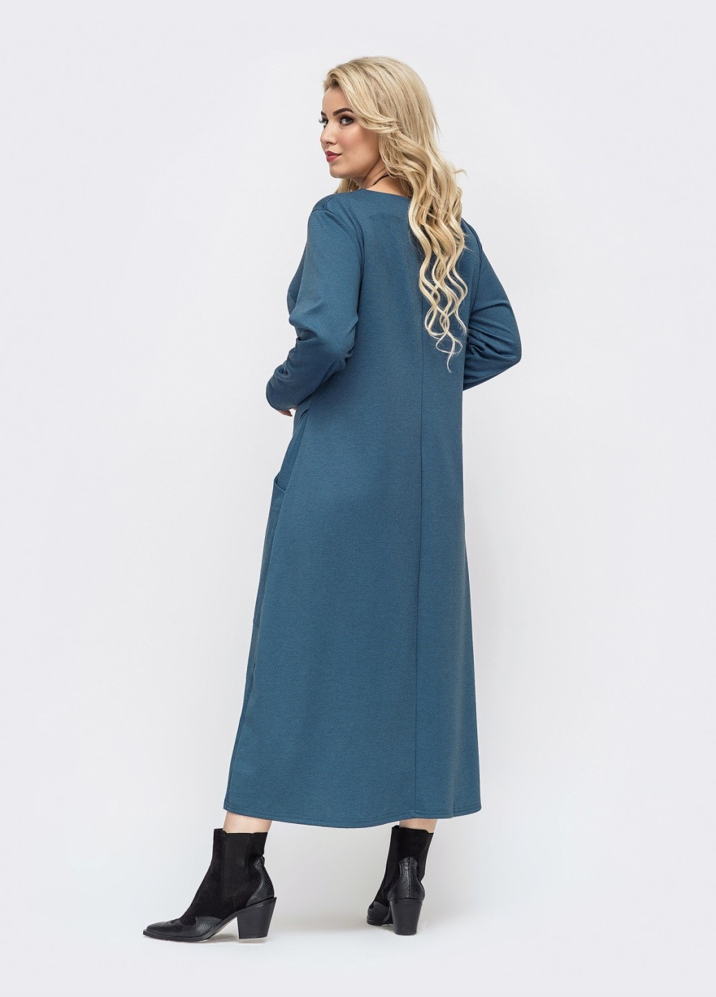 Синя синя сукня батал з кишенями і принтом на поличці Dressa