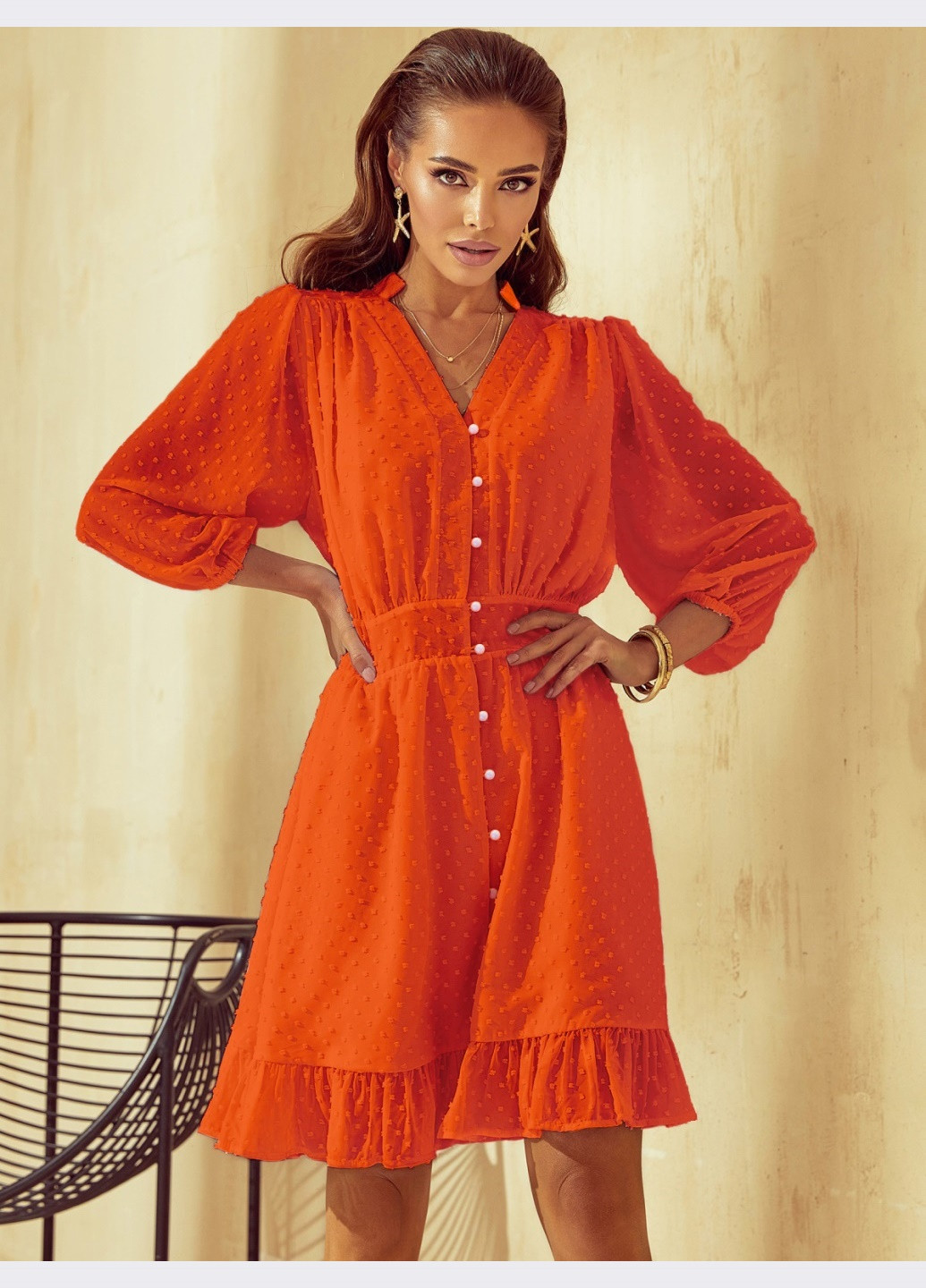 Помаранчева коротка сукня з шифону з розкльошеною спідницею помаранчева Dressa