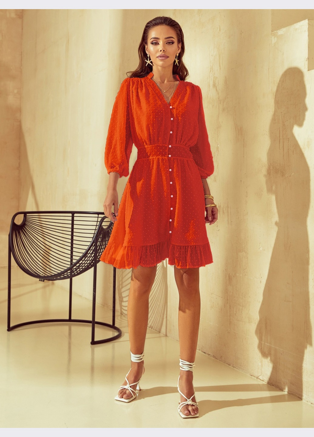 Помаранчева коротка сукня з шифону з розкльошеною спідницею помаранчева Dressa