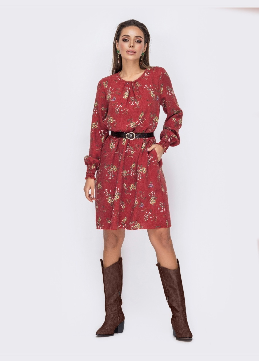 Теракотова теракотове плаття-трапеція з квітковим принтом Dressa