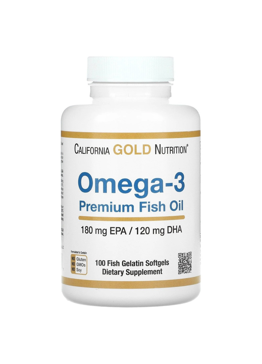 Omega-3 Premium Fish Oil 180mg - 100 softgels California Gold Nutrition (258463093)