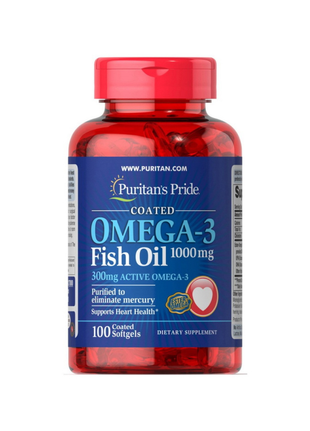 Omega-3 Fish Oil 1000 mg (300 mg Active Omega-3) - 100 Softgels Puritans Pride (258463463)