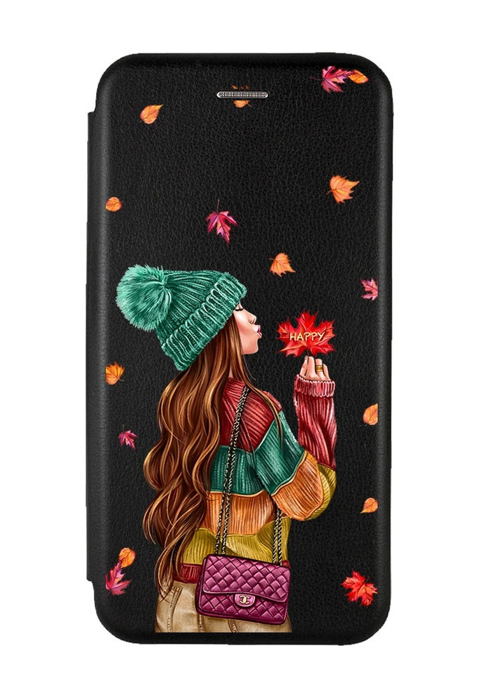 Чехол-книжка с рисунком для Xiaomi Redmi Note 11T Черный :: Девушка с листьями (принт 221) Creative (258492111)