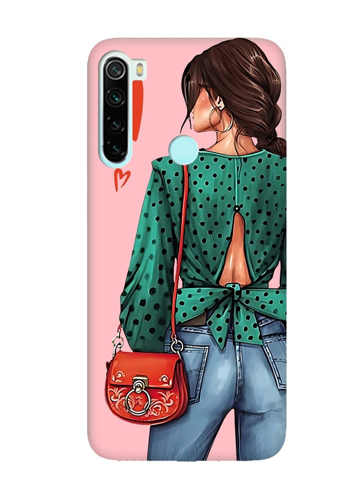 Матовый розовый чехол на Xiaomi Redmi Note 8 Девушка в зеленом (принт 224) Creative (258490162)