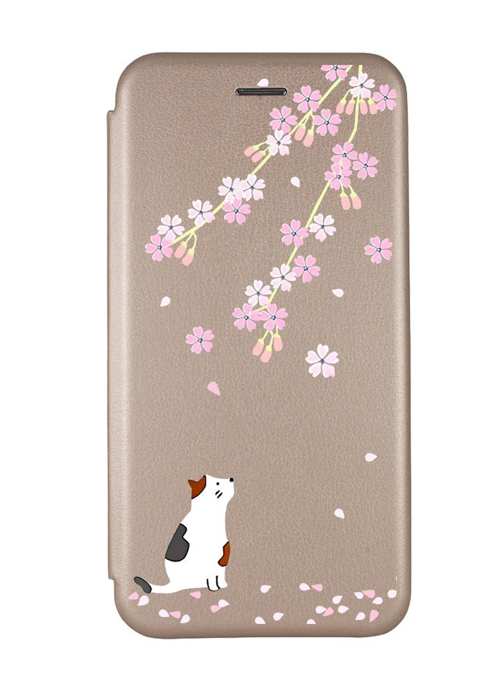 Чехол-книжка с рисунком для Xiaomi Poco C40 Золотой :: Котик и сакура (принт 283) Creative (258488459)