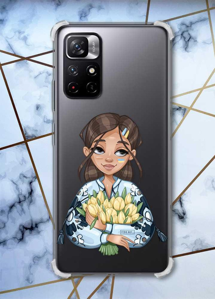 Чехол с утолщёнными углами для Xiaomi Redmi Note 11 5G Девушка с тюльпанами (патріотичний принт: 22) Creative (258490073)