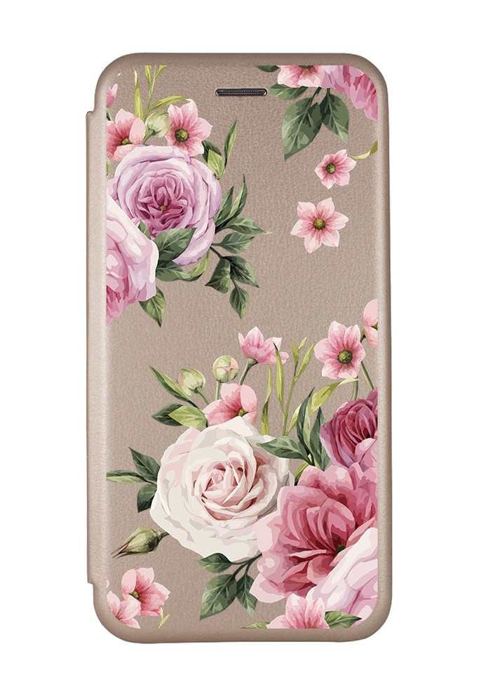 Чехол-книжка с рисунком для Xiaomi Redmi 9 Золотистый :: Розовые цветы (принт 287) Creative (258489210)