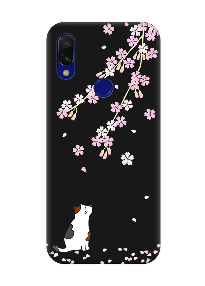 Матовый черный чехол на Xiaomi Redmi 7 :: Котик и сакура (принт 283) Creative (258489004)