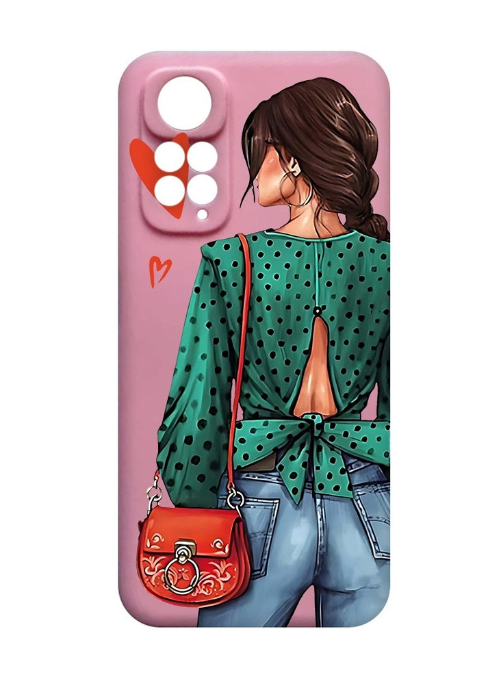 Матовый розовый чехол на Xiaomi Redmi Note 11 4G Девушка в зеленом (принт 224) Creative (258492439)