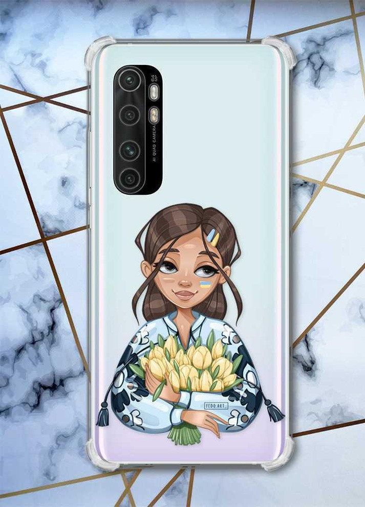 Чехол с утолщёнными углами для Xiaomi Mi Note 10 Lite Девушка с тюльпанами (патріотичний принт 22) Creative (258488123)