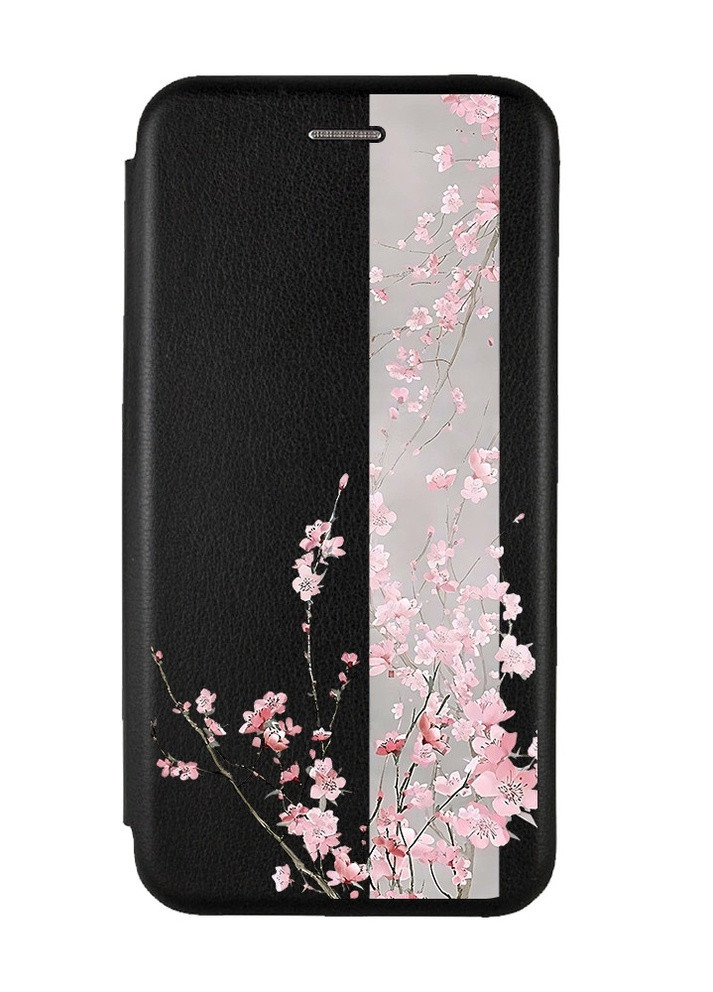 Чехол-книжка с рисунком для Xiaomi Redmi Note 9 Pro/9S/9 Pro Max Чёрный :: Сакура в цвету (принт 286) Creative (258491400)