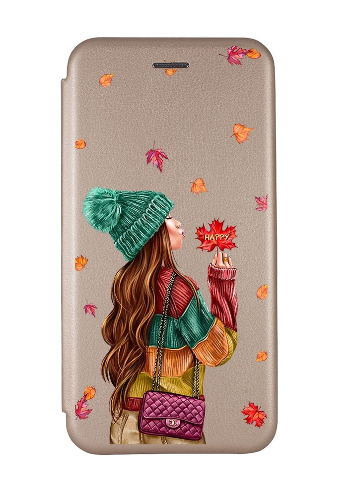 Чехол-книжка с рисунком для Xiaomi Redmi A1 Золотой :: Девушка с листьями (принт 221) Creative (258492039)
