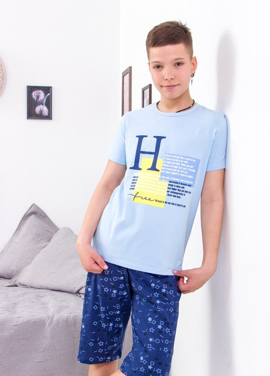 Голубая всесезон піжама для хлопчика підліткова (футболка+шорти) блакитний носи своє (6245-002-33-1-v1) Носи своє