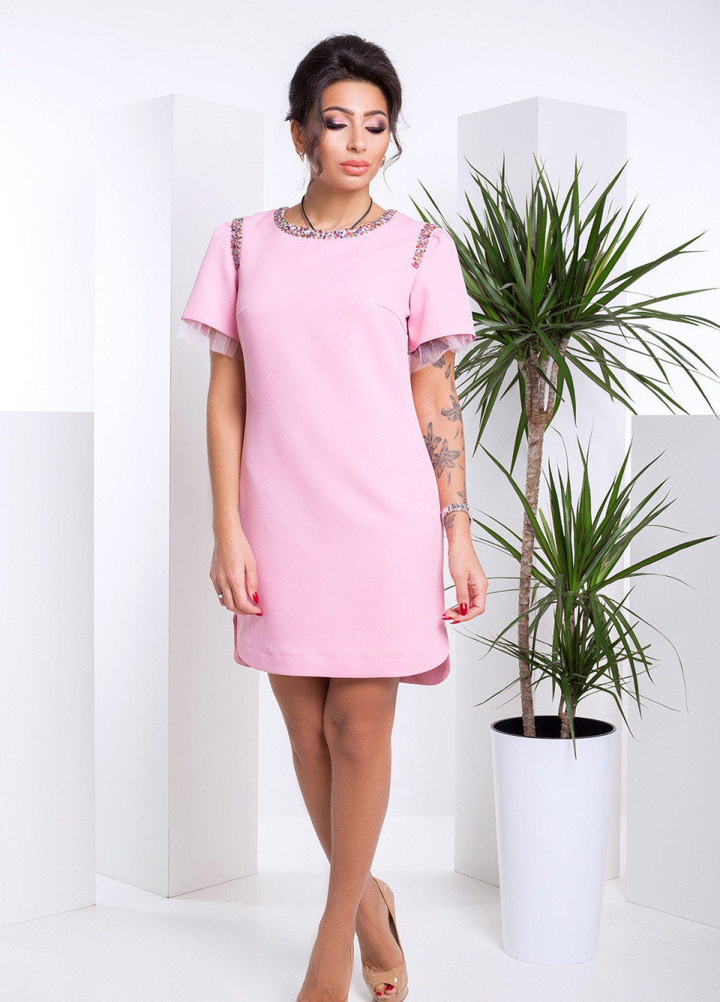 Розовое кэжуал платье Luzana однотонное