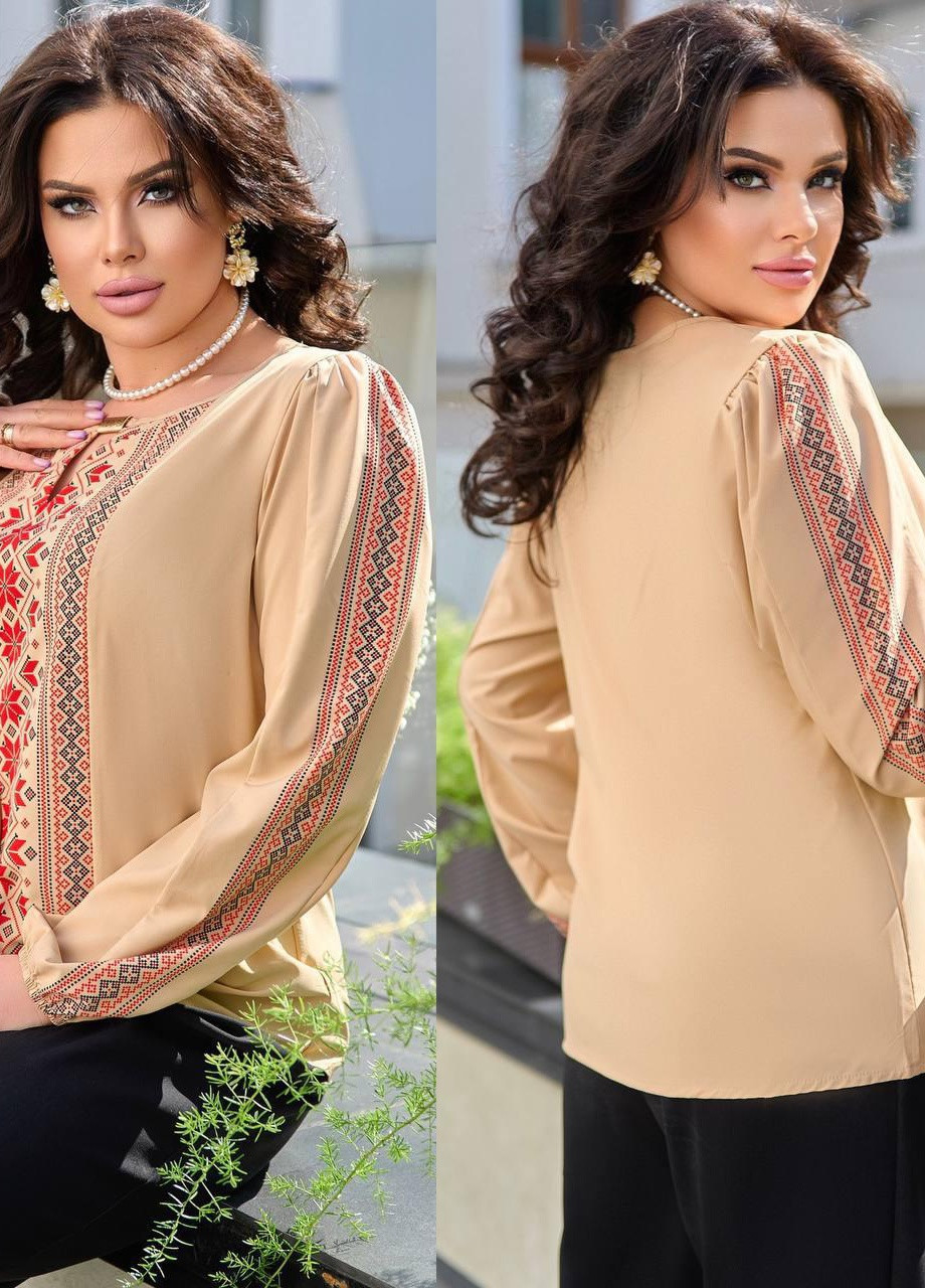 Женская бежевая блузка вышиванка S-M L-XL 2XL-3XL 4XL-5XL(42-44,46-48,50-52,54-56) No Brand (258486810)