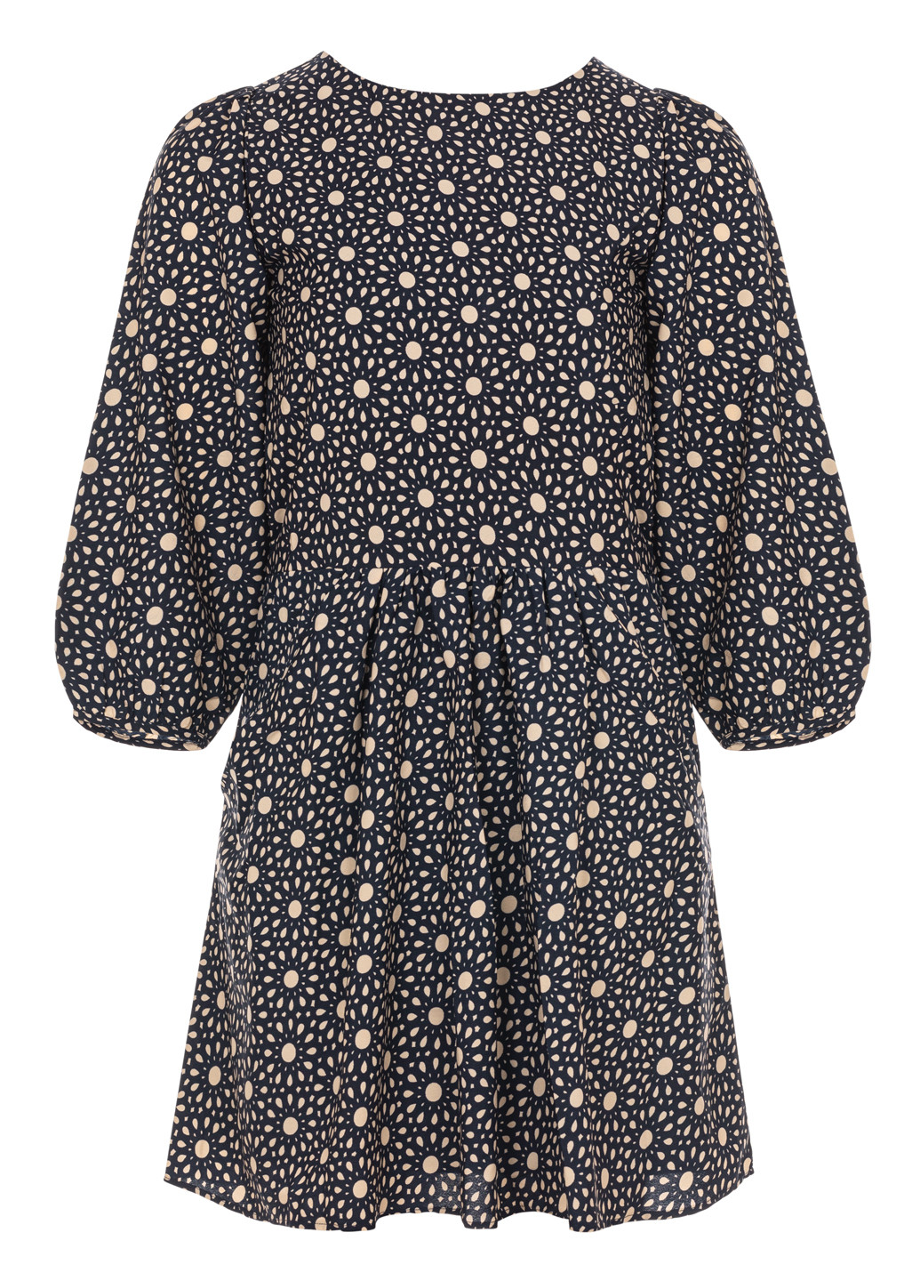 Синее повседневный женское мини платье клеш, бэби долл, а-силуэт Yumi с абстрактным узором