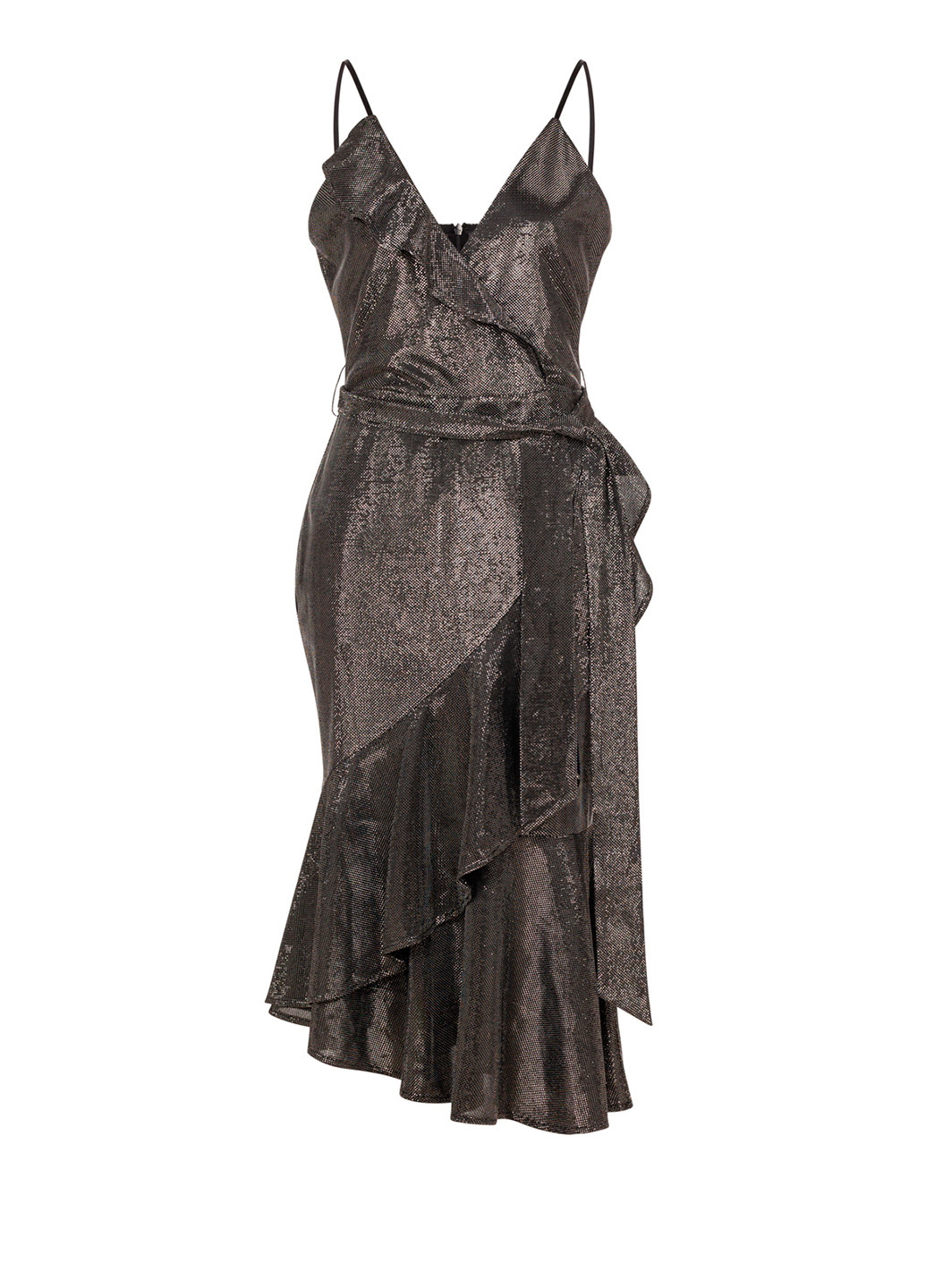 Серебряное вечернее миди платье на бретелях годе, с открытой спиной, с открытыми плечами, футляр Elliatt однотонное