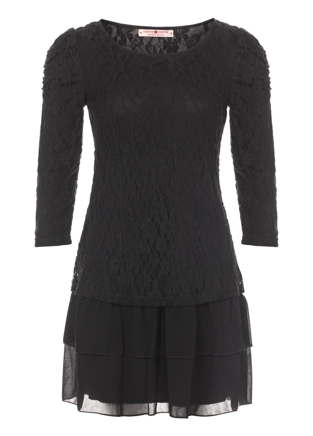 Чорна повсякденний жіноча мереживна міні сукня а-силует Cache Cache однотонна