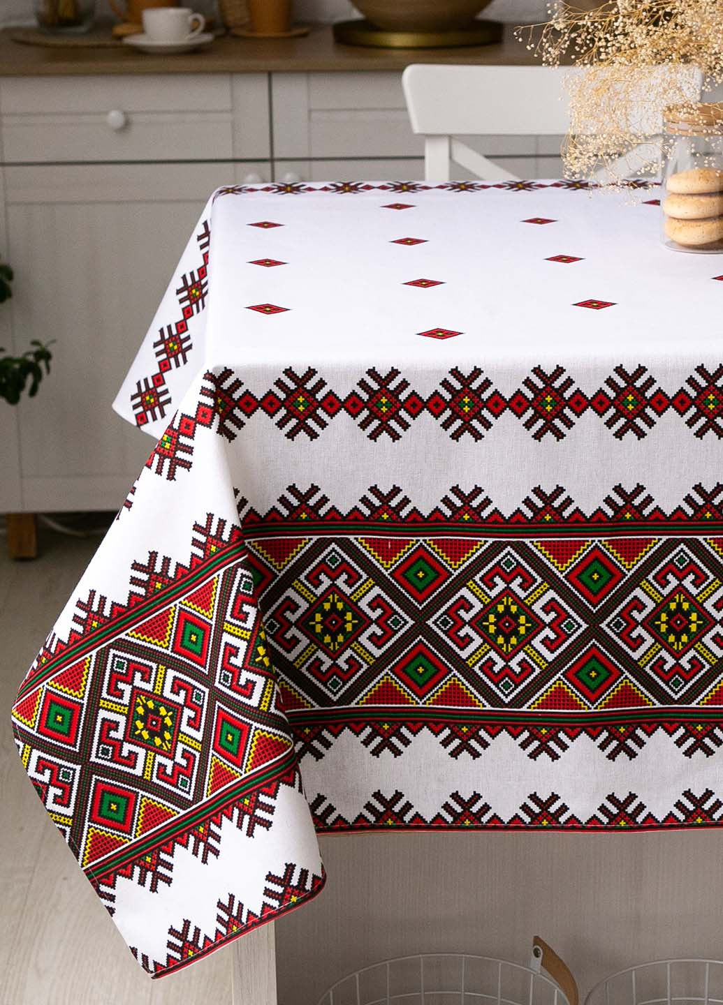 Скатерть традиция "Орнамент красный" 1.5м х 1.1м (кухонный стол) Homedec - (258493311)