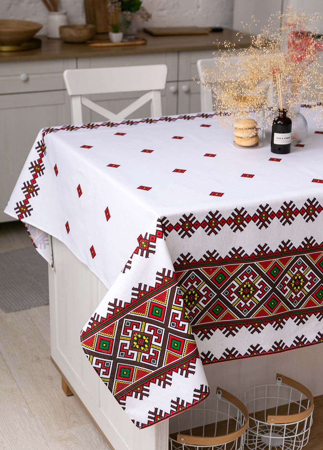 Скатерть традиция "Орнамент красный" 1.5м х 1.1м (кухонный стол) Homedec - (258493311)