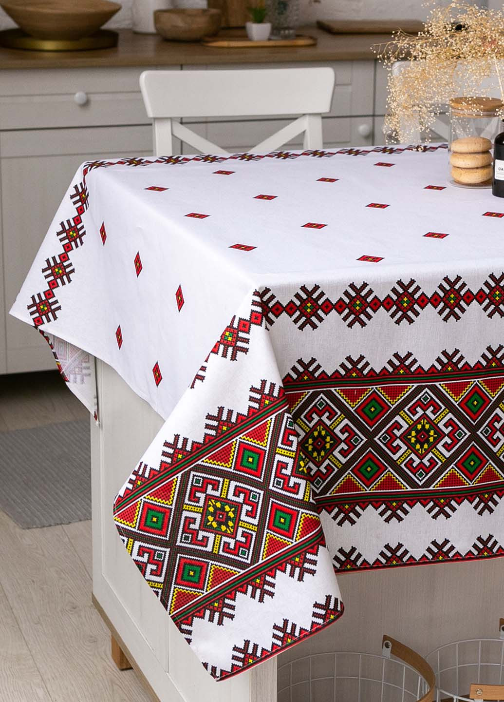Скатертина традиція "Орнамент червоний" 1.5м х 1.1м (кухонний стіл) Homedec - (258493311)