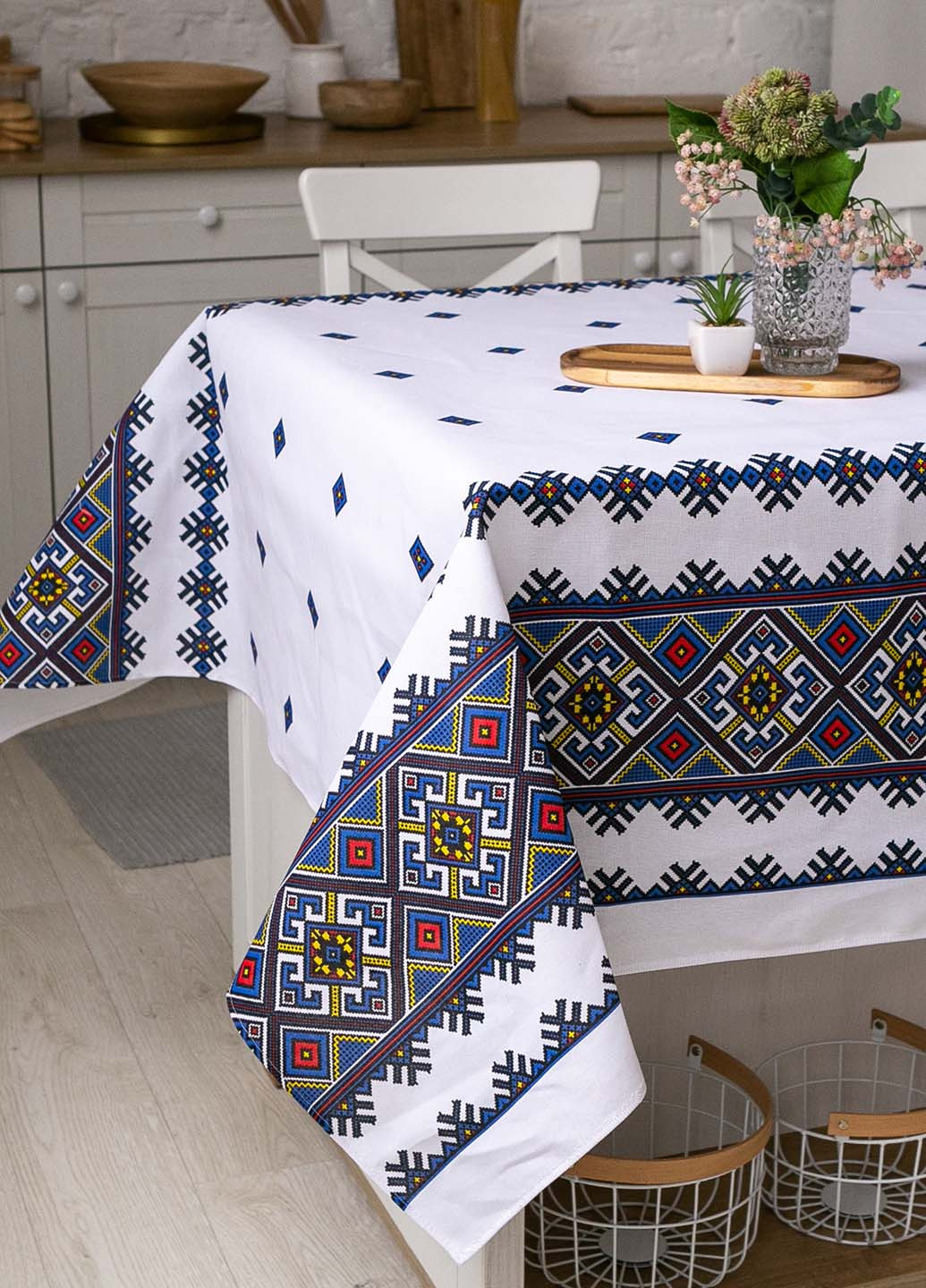 Скатерть традиция "Орнамент синий" 1.5м х 1.1м (кухонный стол) Homedec - (258493309)