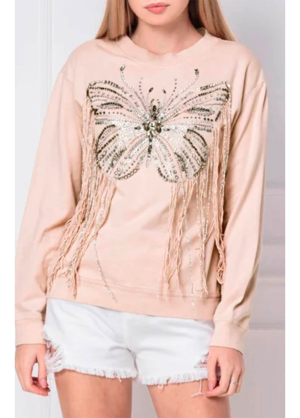 Женский свитер свитшот с бабочкой Twinset - Приталенный, Свободный, Прямой крой бабочки пудровый кэжуал хлопок, трикотаж - (258514674)