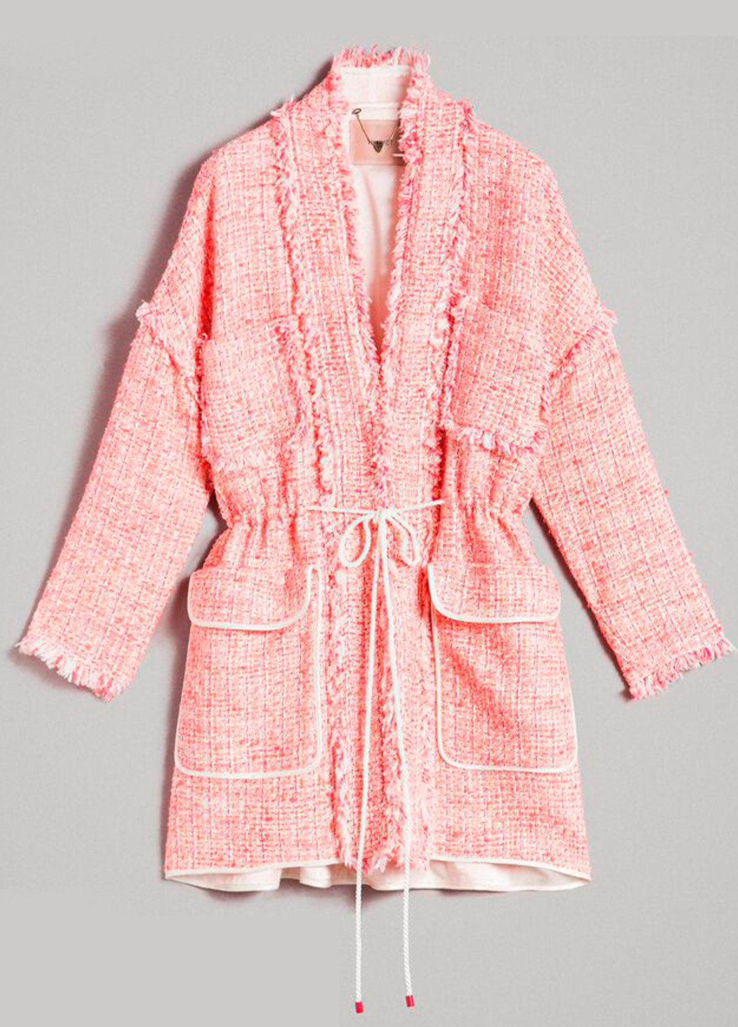 Розовое летнее Женское пальто оверсайз из твида с бахромой оверсайз Twinset