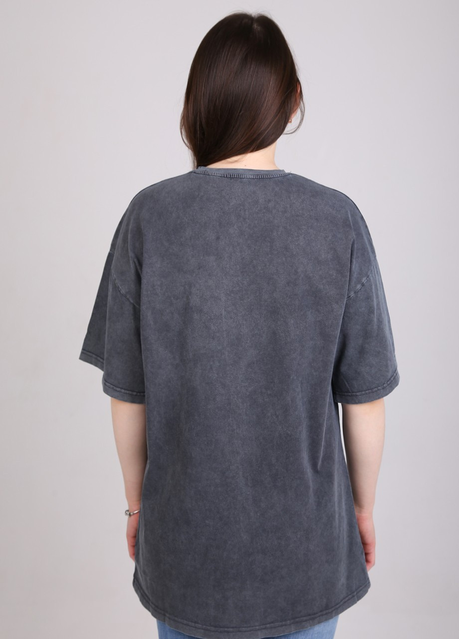 Сіра всесезон футболка жіноча сіра широка подовжена з написом з коротким рукавом Cracpot Удлиненная