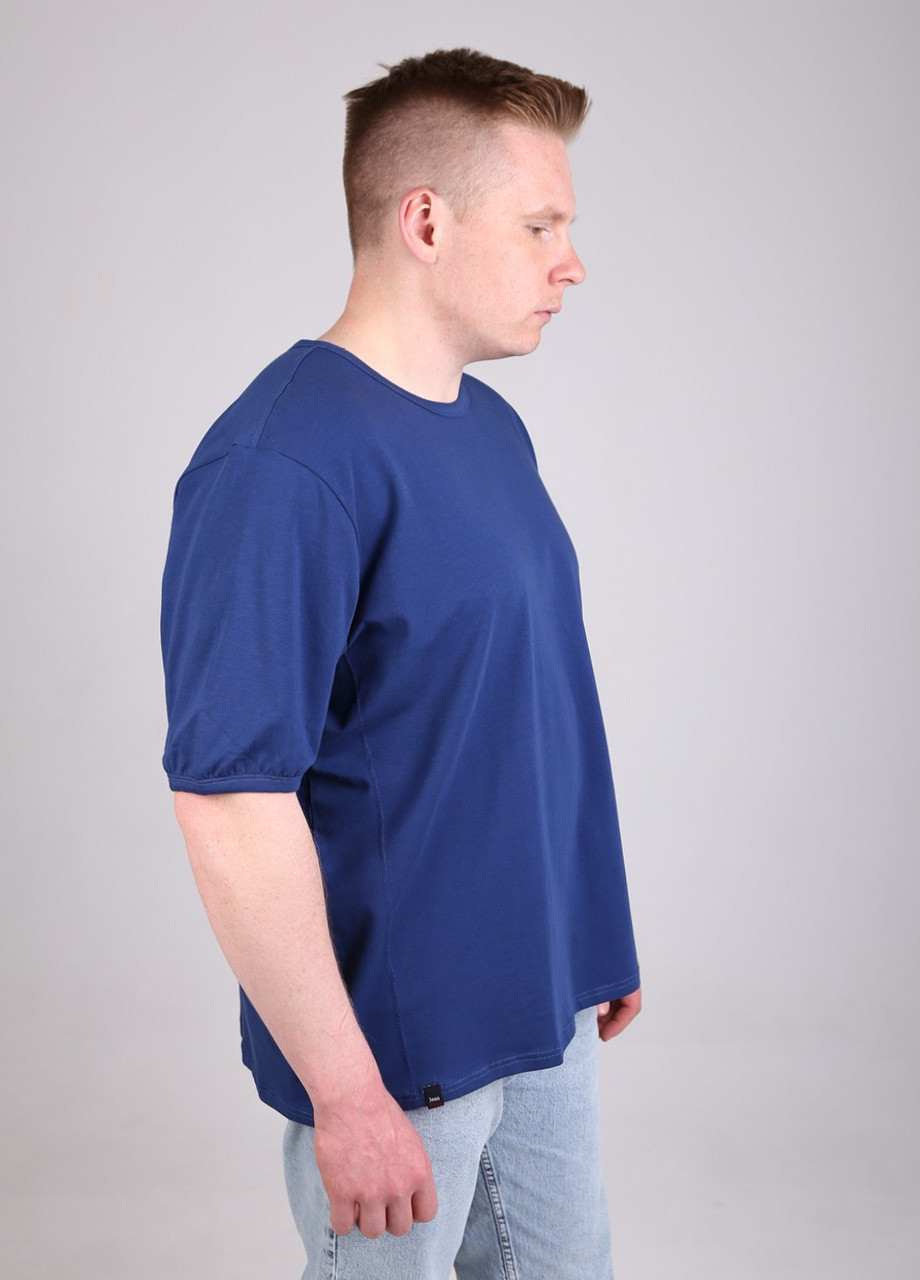 Синяя футболка мужская синяя однотонная очень большой размер с коротким рукавом Jean Piere Прямая