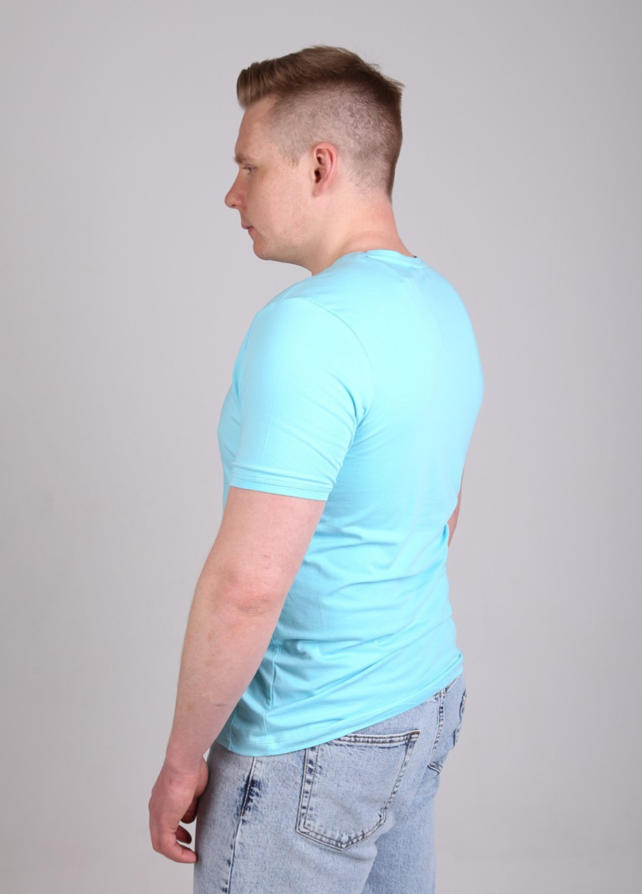 Голубая футболка мужская голубая с мысом однотонная стрейчевая с коротким рукавом Jean Piere Прямая