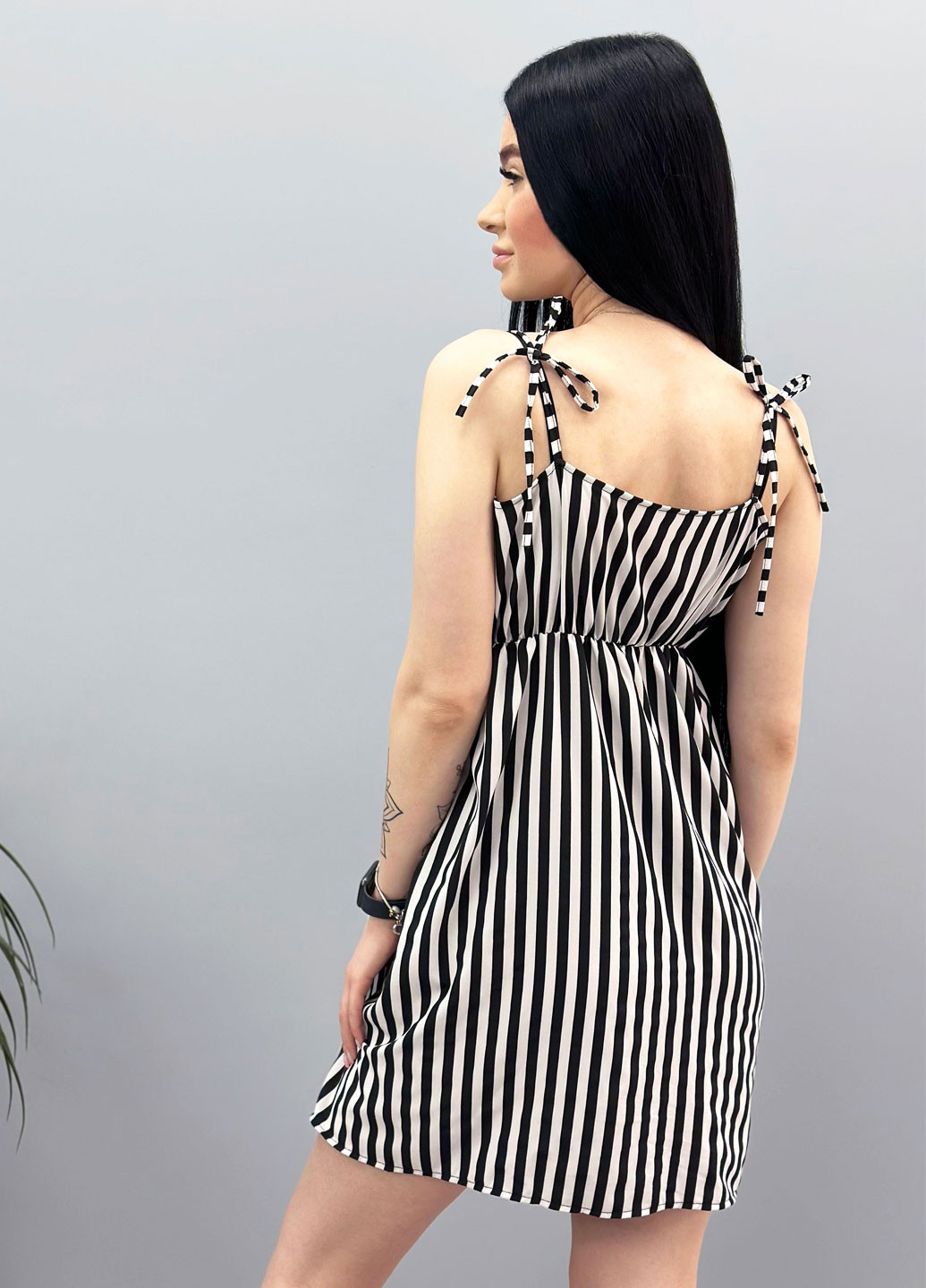 Черное кэжуал летнее платье-сарафан в полоску Fashion Girl в полоску