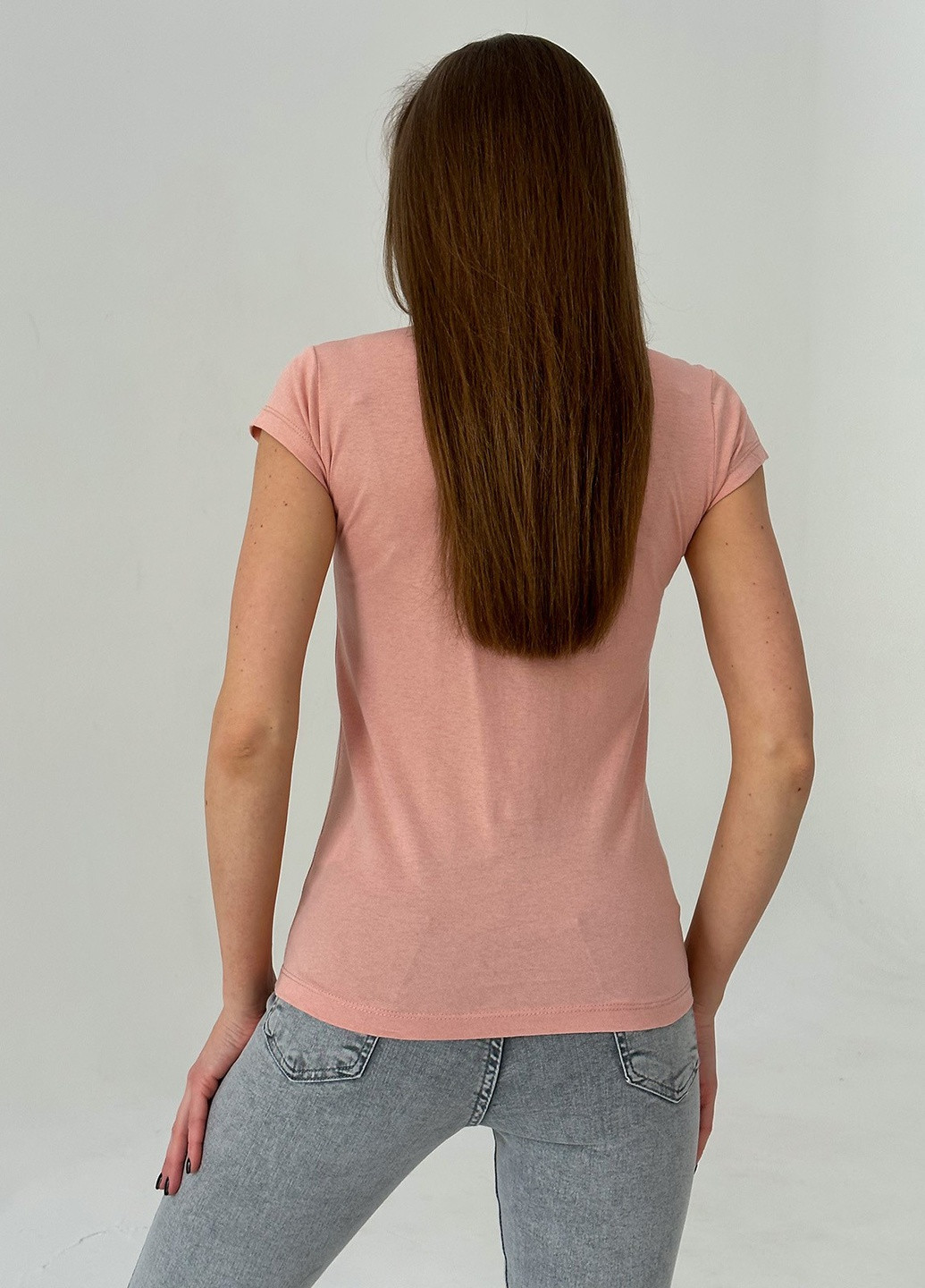 Персиковая летняя футболка женская с коротким рукавом ISSA PLUS WN20-435
