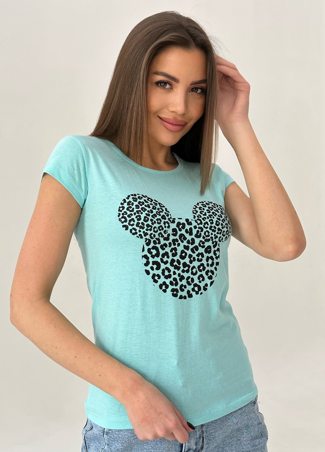 Бирюзовая летняя футболка женская с коротким рукавом ISSA PLUS WN20-434