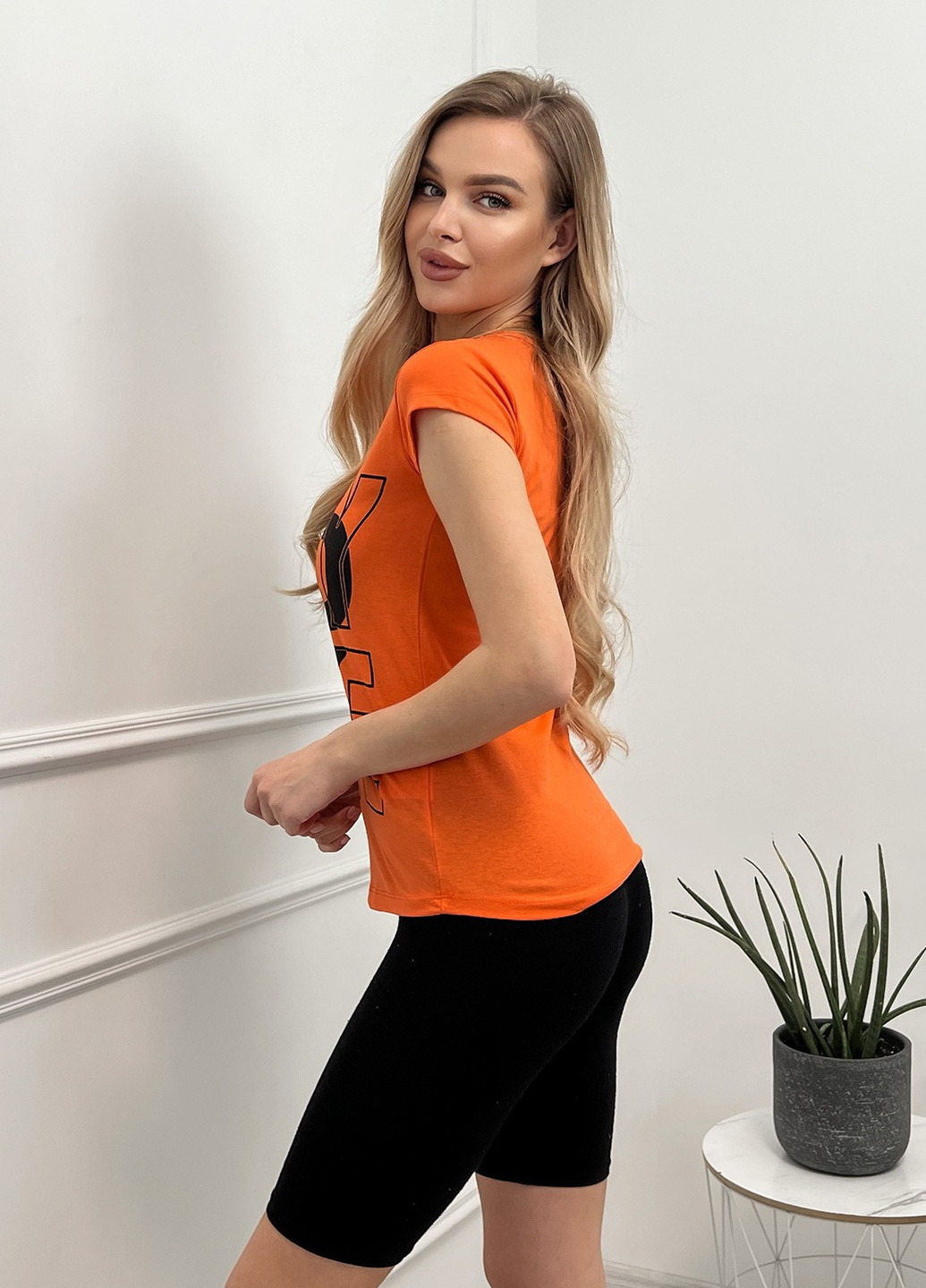 Оранжевая летняя футболка женская с коротким рукавом ISSA PLUS WN20-432