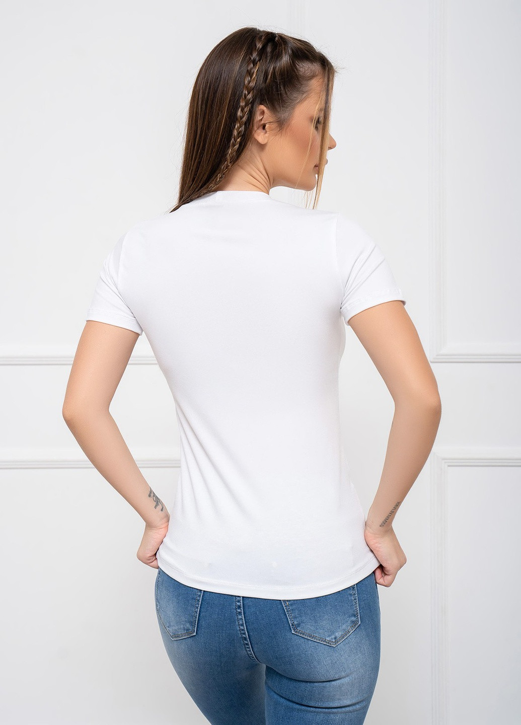 Біла літня футболка жіноча з коротким рукавом ISSA PLUS 13854