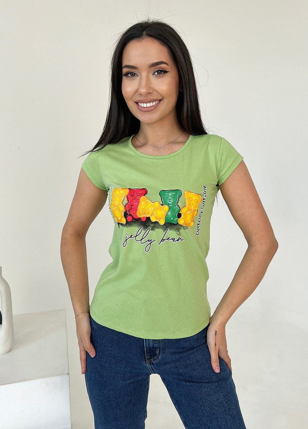 Салатова літня футболка жіноча з коротким рукавом ISSA PLUS WN20-438