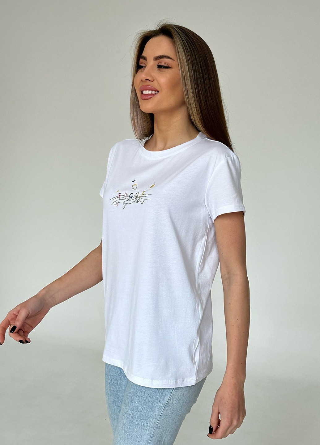 Біла літня футболка жіноча з коротким рукавом ISSA PLUS WN20-445