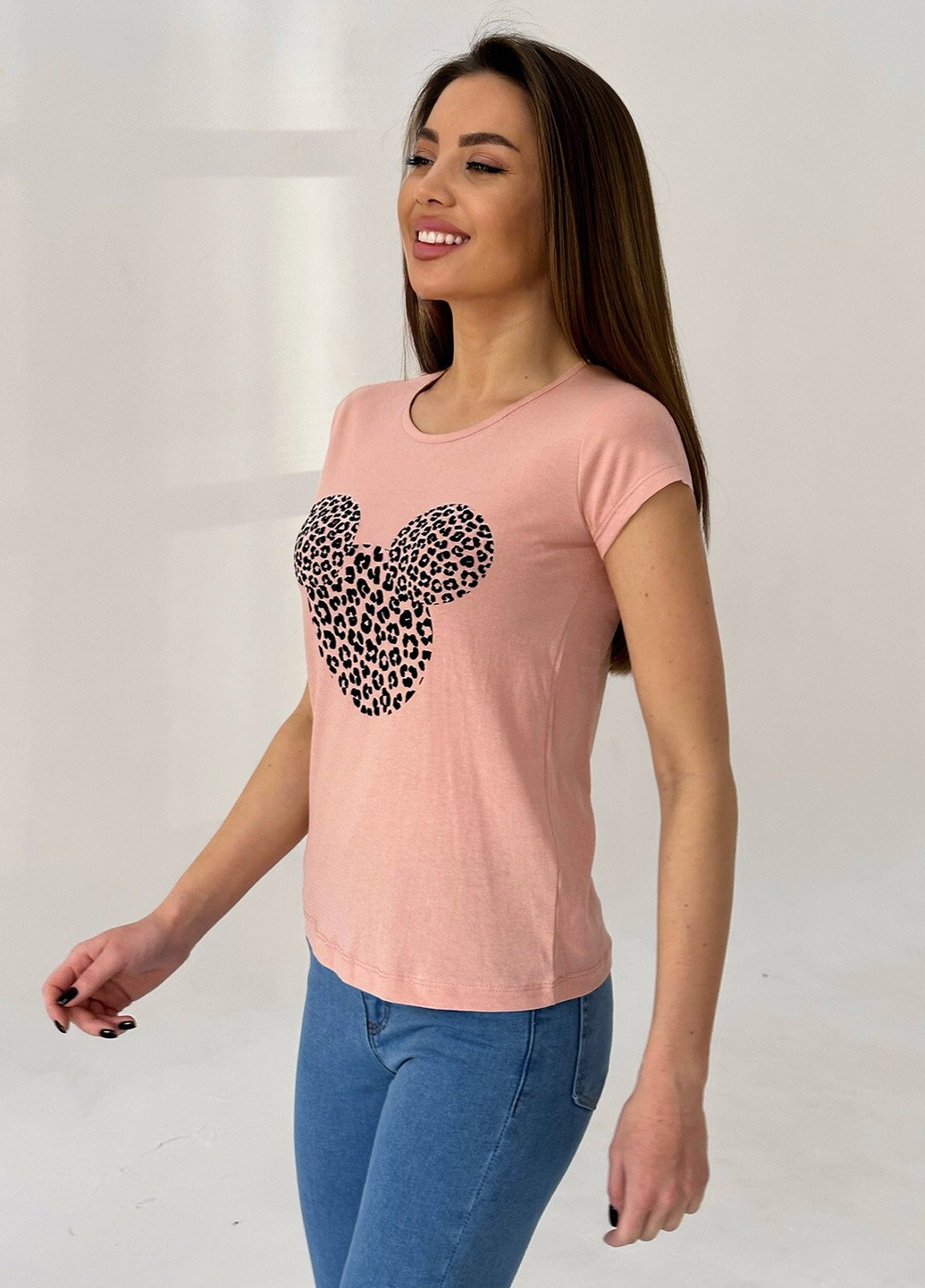 Персиковая летняя футболка женская с коротким рукавом ISSA PLUS WN20-434
