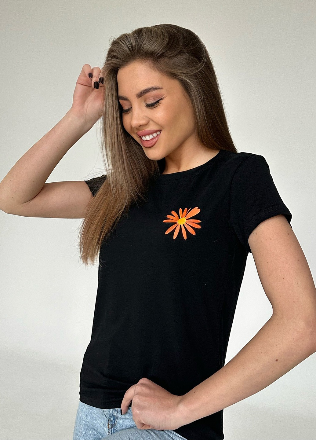 Чорна літня футболка жіноча з коротким рукавом ISSA PLUS WN20-446