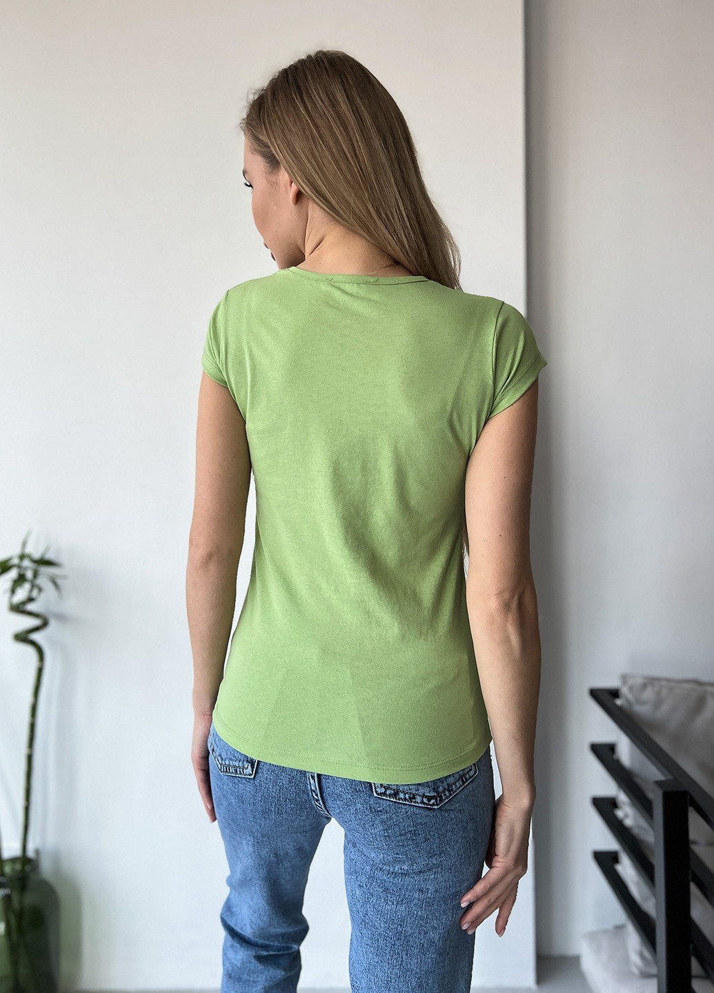 Салатовая летняя футболка женская с коротким рукавом ISSA PLUS WN20-432