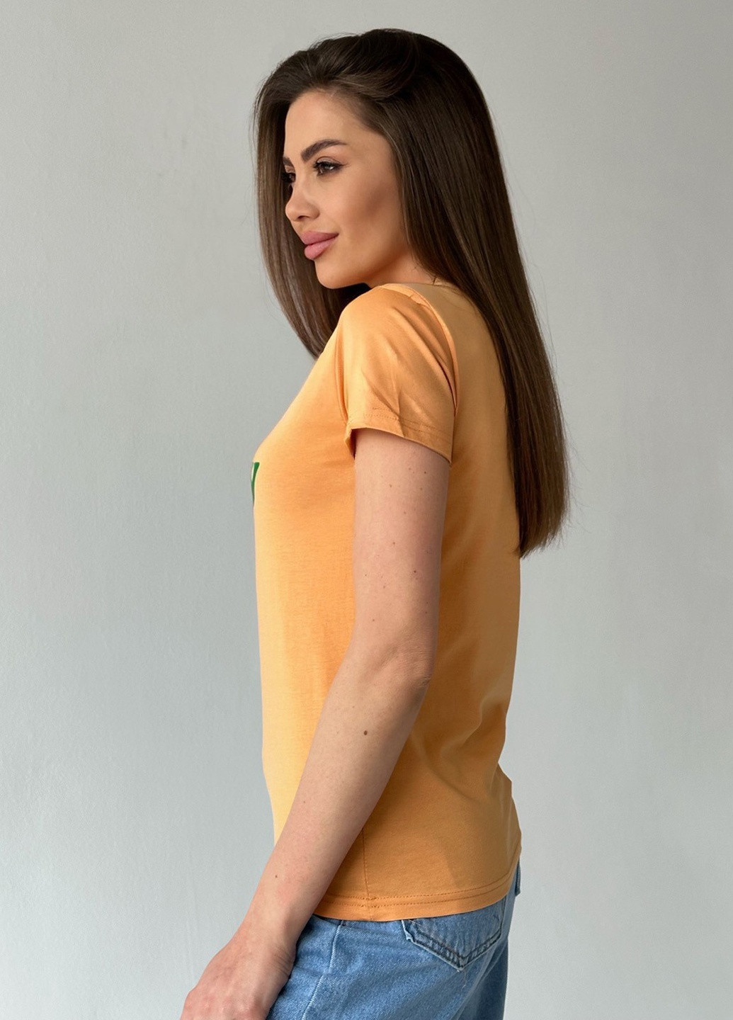 Оранжевая летняя футболка женская с коротким рукавом ISSA PLUS WN20-452