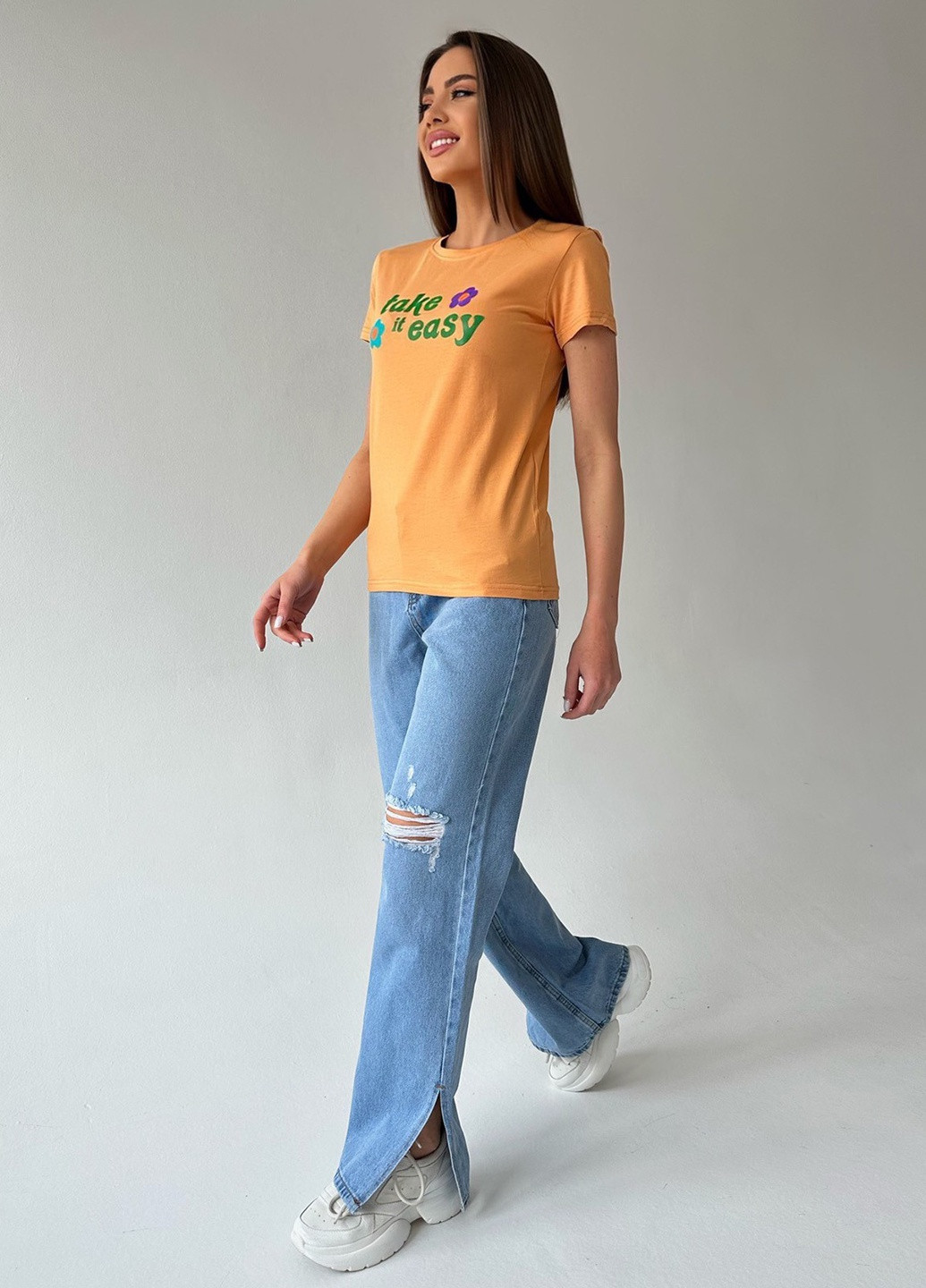Помаранчева літня футболка жіноча з коротким рукавом ISSA PLUS WN20-452