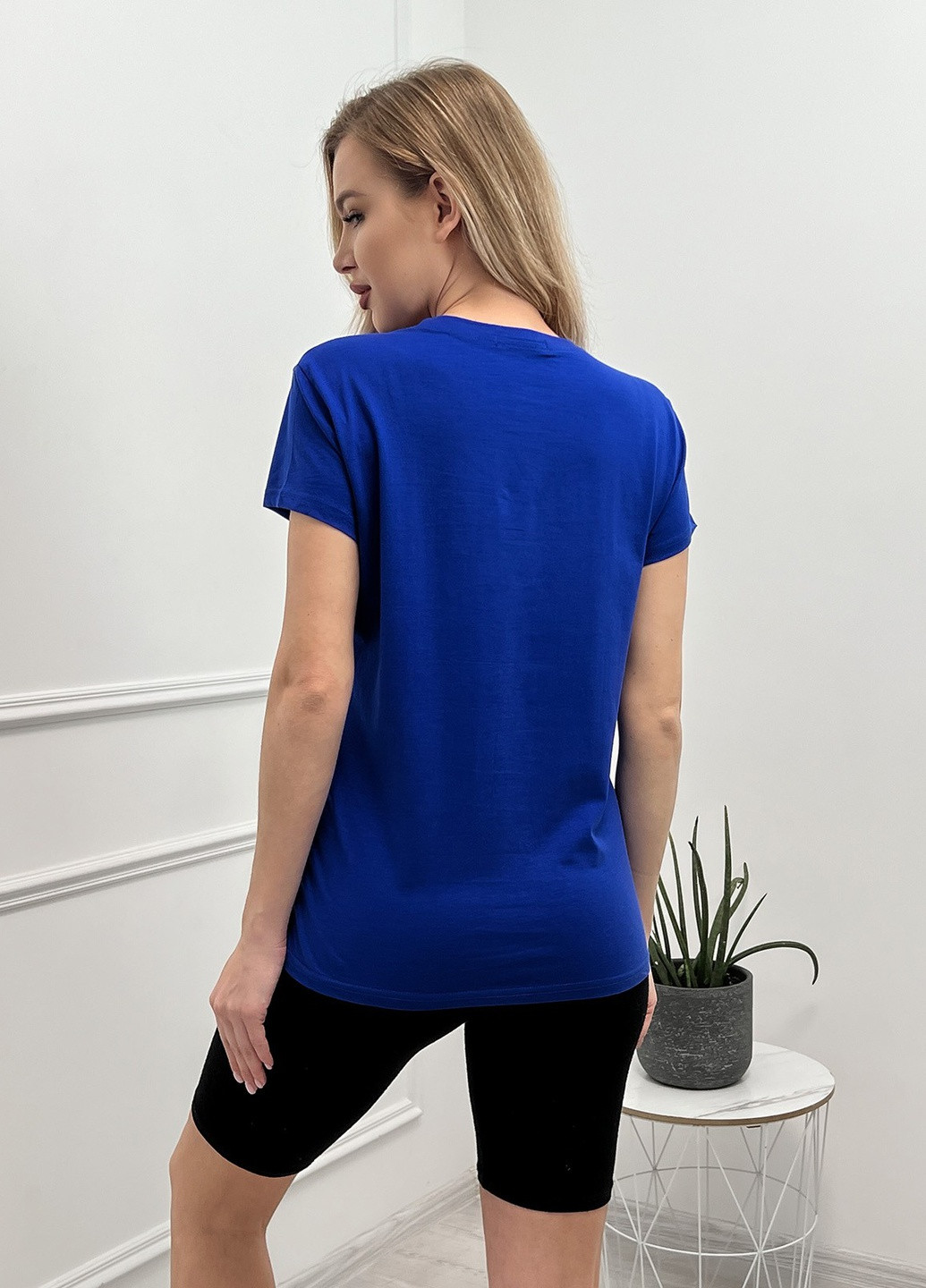 Синяя летняя футболка женская с коротким рукавом ISSA PLUS WN20-449