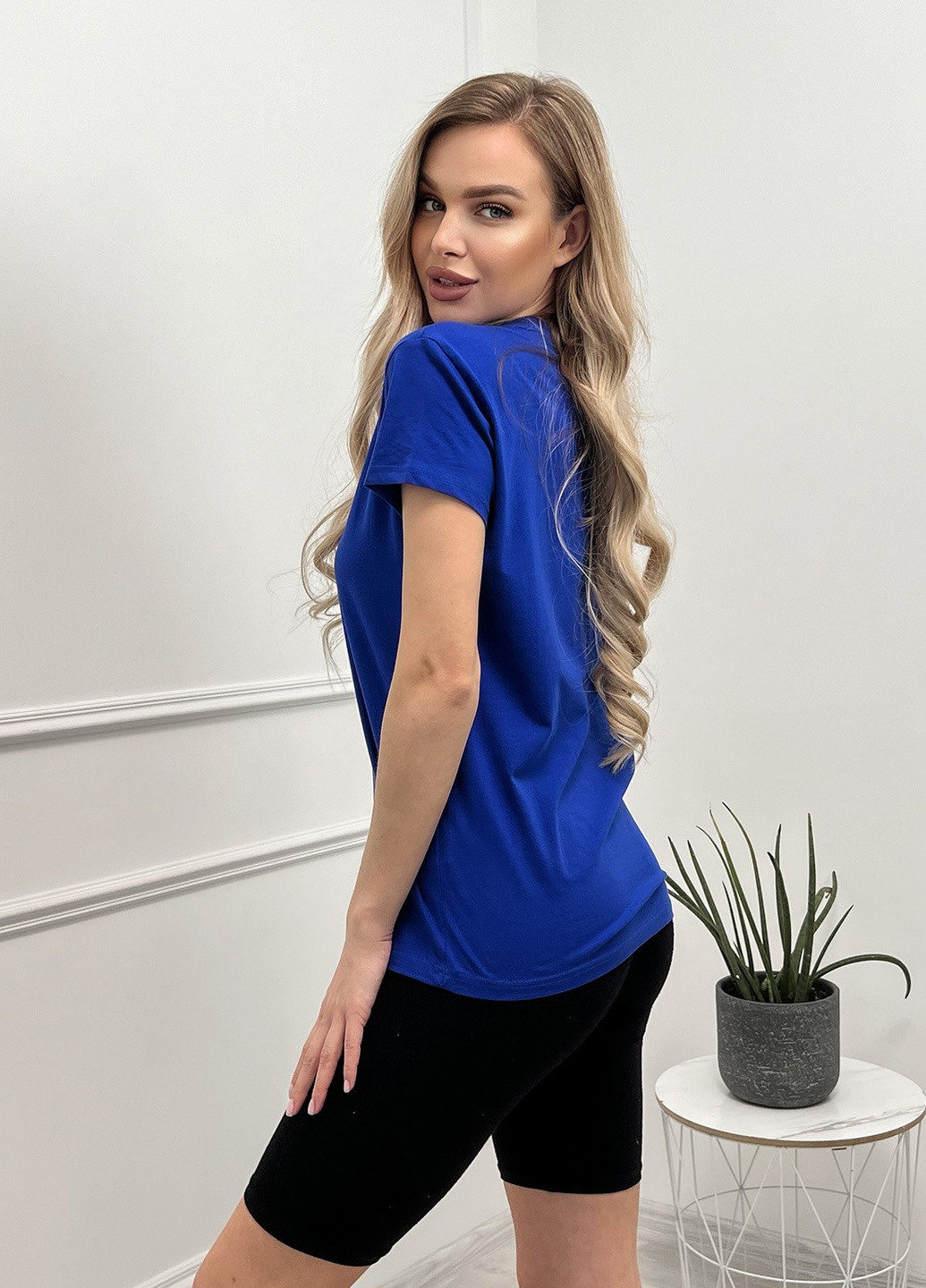 Синяя летняя футболка женская с коротким рукавом ISSA PLUS WN20-449
