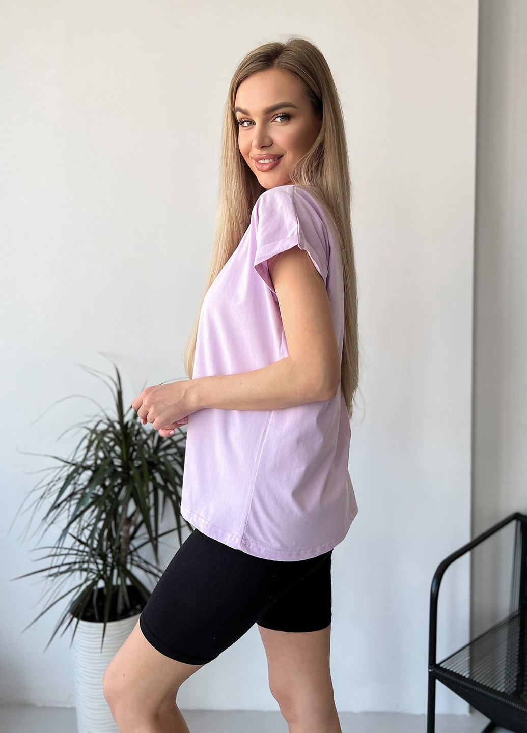 Сиреневая летняя футболка женская с коротким рукавом ISSA PLUS WN20-453
